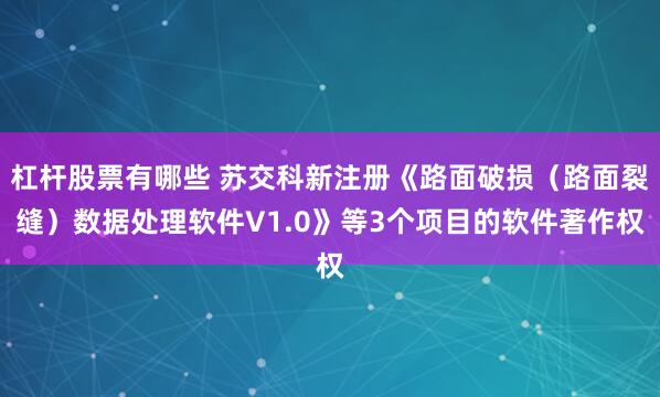 杠杆股票有哪些 苏交科新注册《路面破损（路面裂缝）数据处理软件V1.0》等3个项目的软件著作权